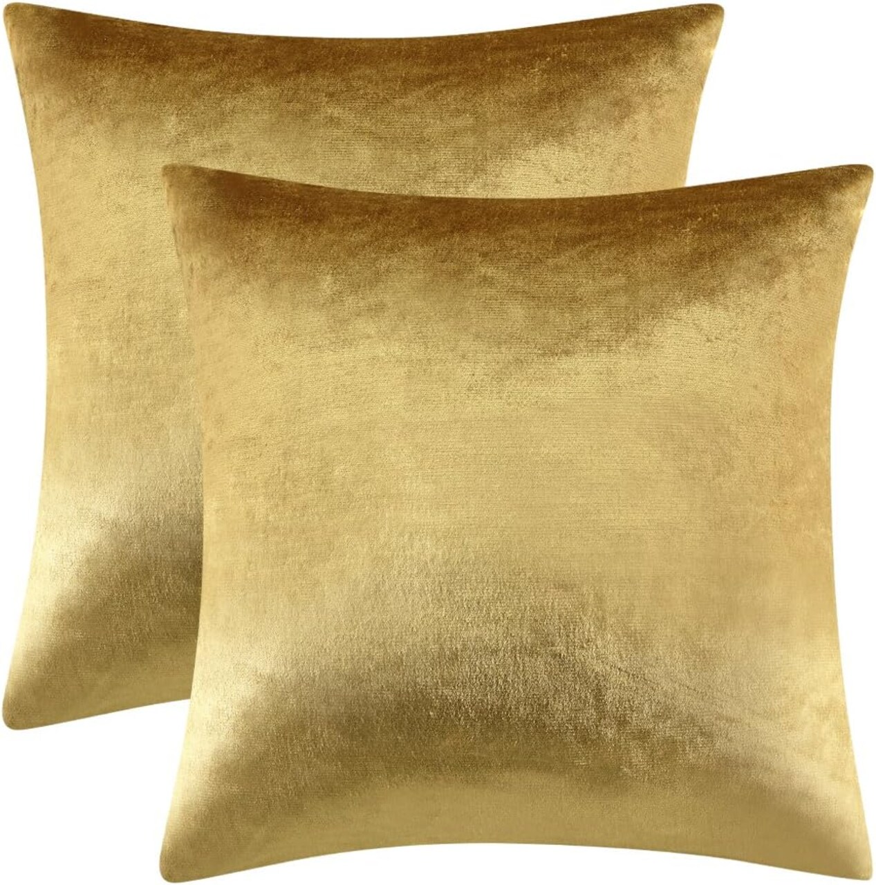 Set of 2 Gold Velvet Decorative Throw Pillow Covers 18x18 Inch, Soft Cushion Covers for Couch, Sofa, and Bed